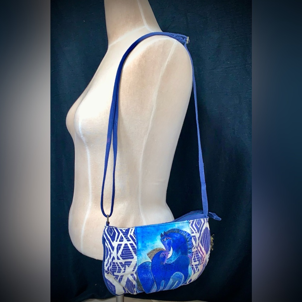 Laurel Burch Blue Horse Cotton Crossbody Shoulder Bag